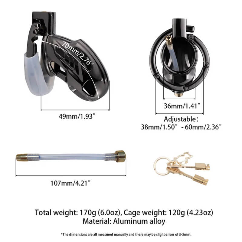 Dragon Guard - Deluxe Locking Chastity Cage with Urethral Sounding - Aluminum Alloy