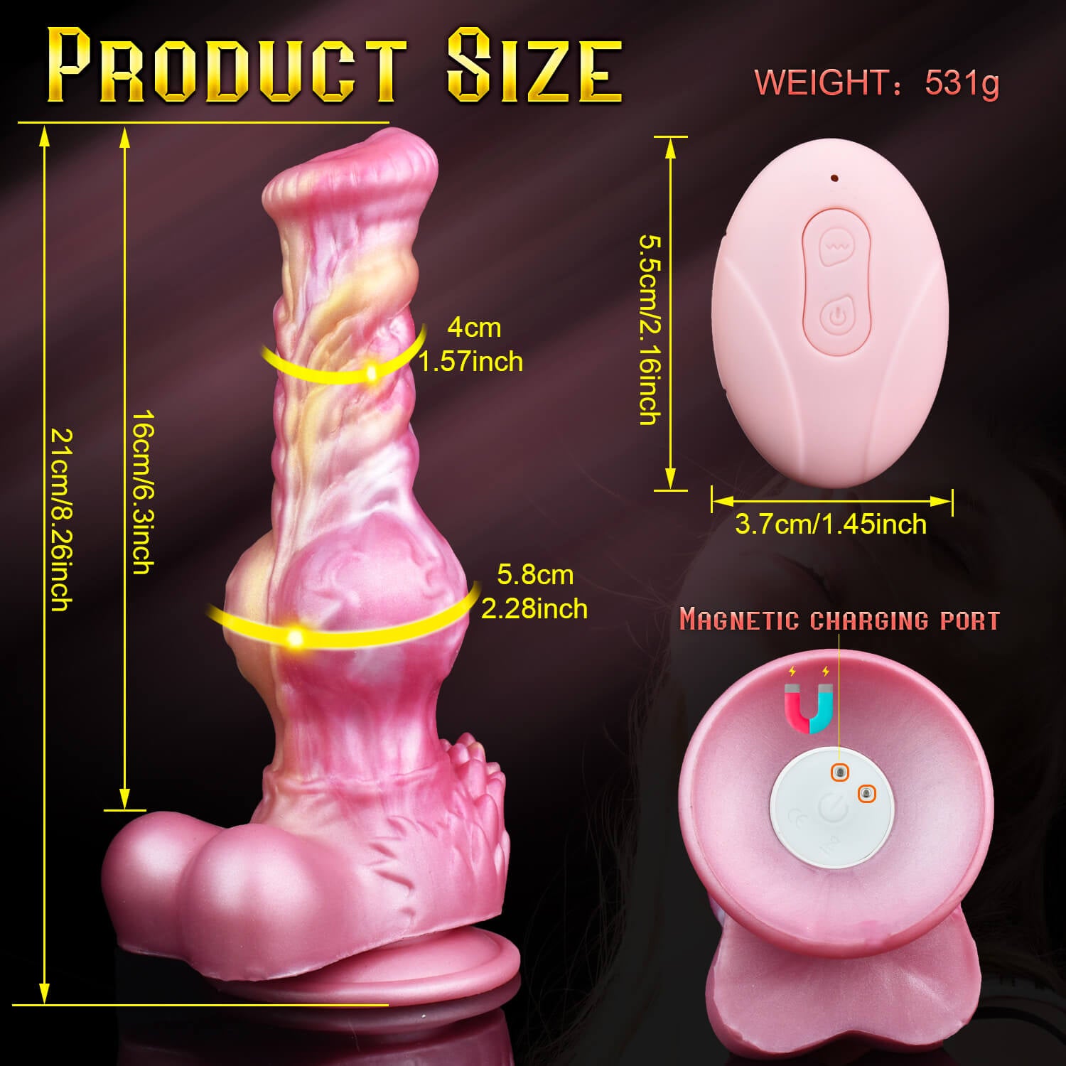 Crimson Dragon - 8.2 Inch Vibration & Thrusting Dragon Dildo - Knot Dildo