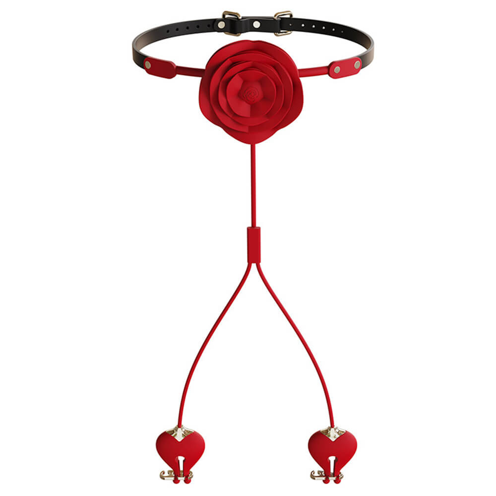 Rose Vibrating Nipple Clamps & Ball Gag Set Rose Vibrating Nipple Clamps & Ball Gag Set