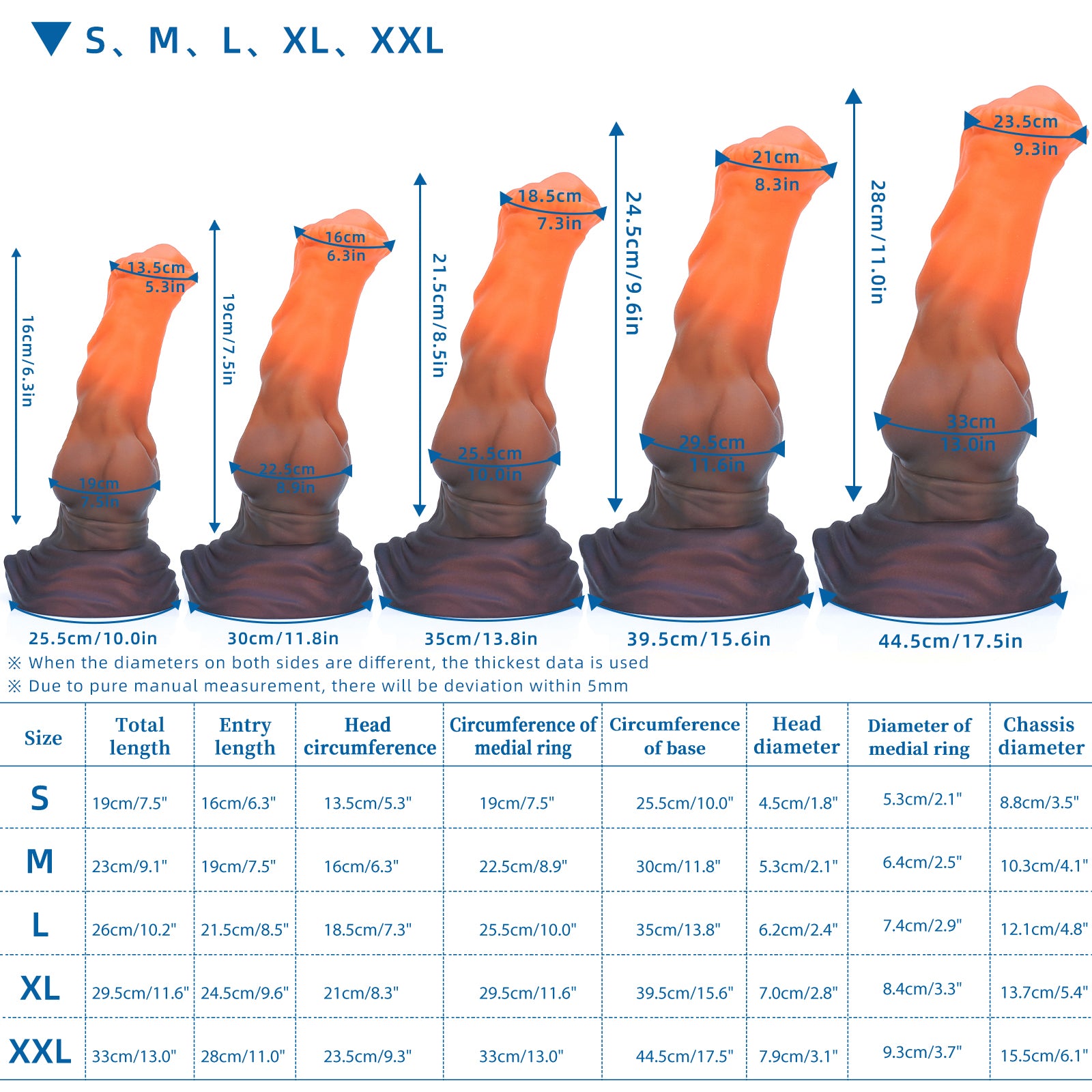 SWISOK Phantom - Fantasy Dildo Horse Dildo - Flared Knot Dildo-size chart