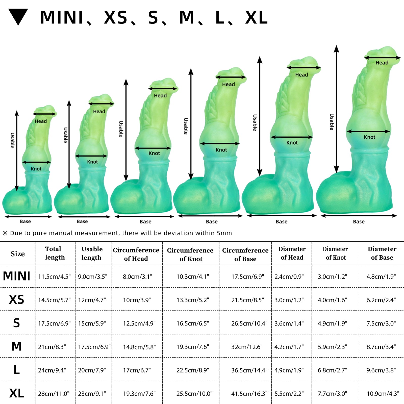 Nothosaur FAXI - Fantasy Dildo - Dog Dildo - Knot Dildo-size chart