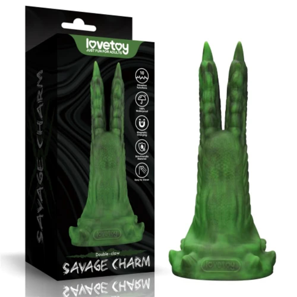 Savage Charm - Double Claw Vibrating Silicone Dildo - Fantasy Sex Toy