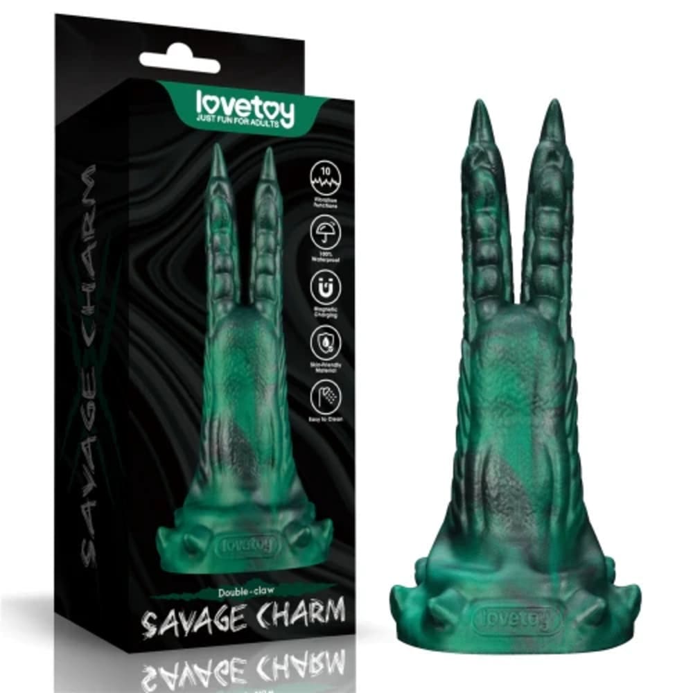 Savage Charm - Double Claw Vibrating Silicone Dildo - Fantasy Sex Toy