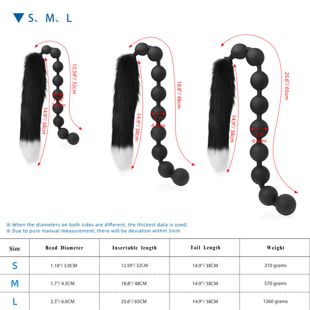 Anal-Perlen unterschied licher Größe-9 Perlen-Design mit Schwanz-komfortables Anal-Spielzeug
